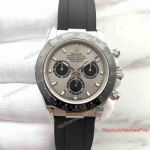 Swiss Replica Rolex Cosmograph Daytona Rubber Strap Watch SS Grey Face